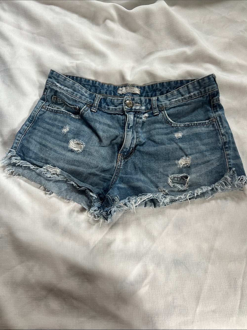 Free People Washed Blue Distressed Denim Shorts